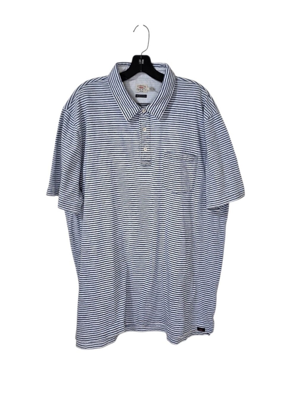 Faherty Blue Stripe Short Sleeve Polo 100% Cotton Indigo Dyed Men's XXL